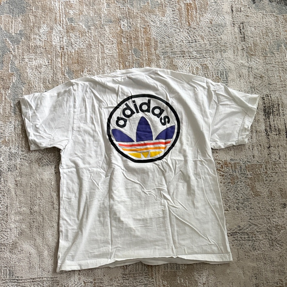 Adidas White Tee with Multicolor Logo